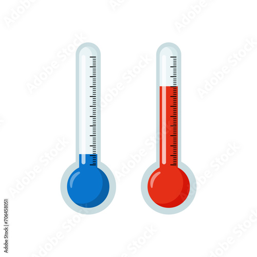 vector of two blue and red thermometers measuring temperature on the street. thermometer with cold temperature mark and thermometer with hot temperature mark