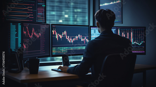 Someone is observing the results finance trade manager analyzing stock market indicators for best investment strategy photo