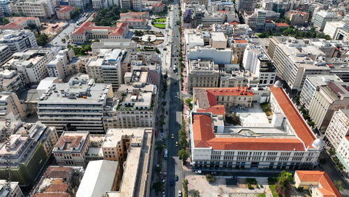 Aerial drone photo of Athens historic centre urban dense cityscape a popular tourist attraction, Attica, Greece