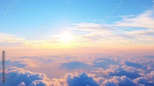 Sunset with blue sky . yellow and blue sky above clouds sunrise.retro vintage filter effect Generative AI