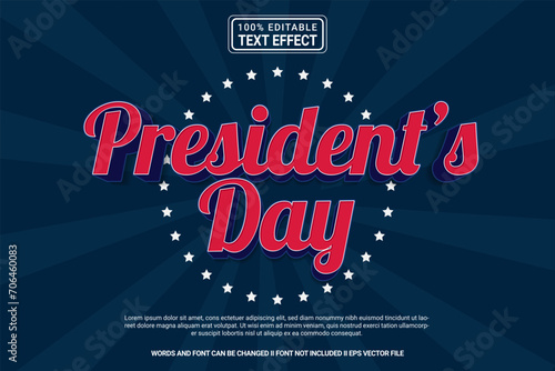 Editable text effect Presidents' day 3d cartoon template stlye modren premium vector