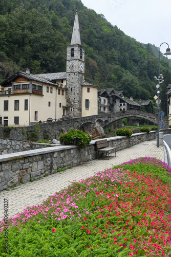 View at the village of Gressoney Saint-Jean on Aosta valley in Italy