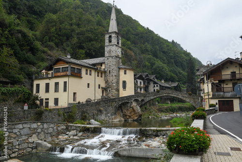 View at the village of Gressoney Saint-Jean on Aosta valley in Italy