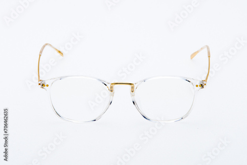 Fashion sunglasses clear frames on the white background.