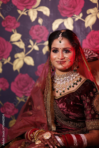 Portrait of hindu bride wearing kundan jewellery