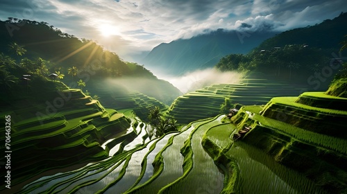 Rice terraces in the morning. Rice fields on terraced of Mu Cang Chai, YenBai, Vietnam photo