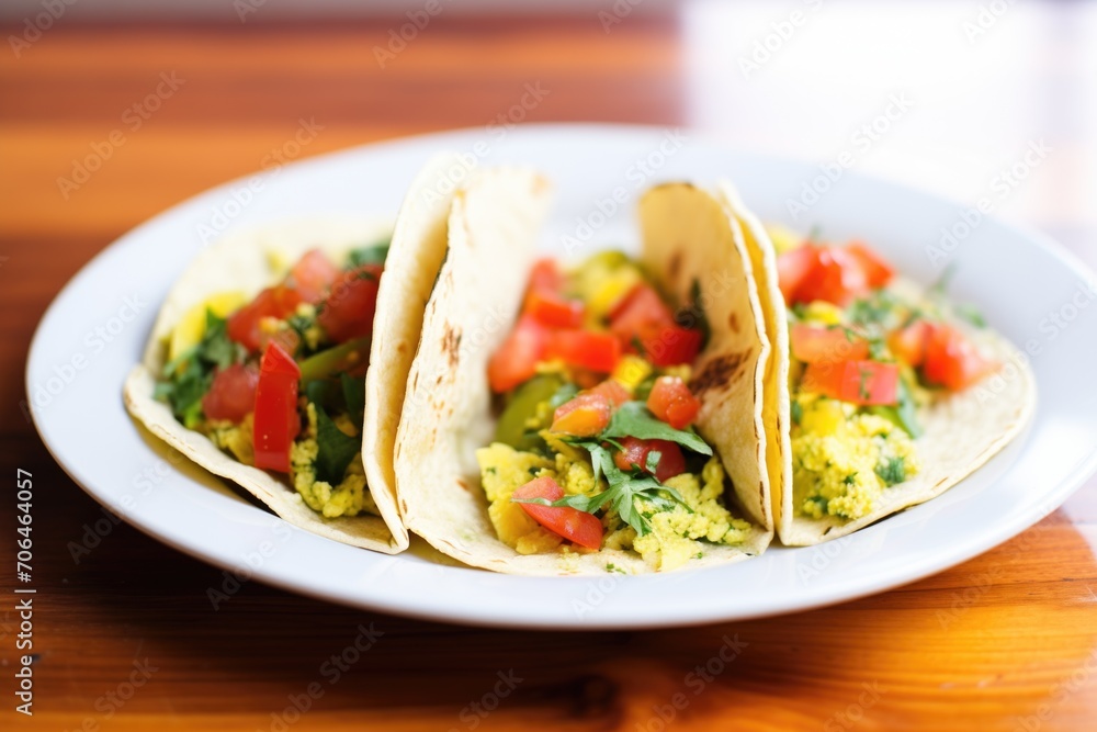 handmade tortilla tacos with scrambled eggs and salsa verde handmade tortilla tacos with scrambled eggs and salsa verde