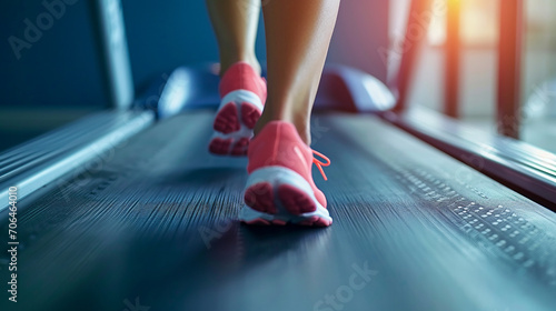 Female athlete starts exercising on the treadmill in the fitness center. with determination On a happy and healthy lifestyle Sporty running concept © Paveena yodlee