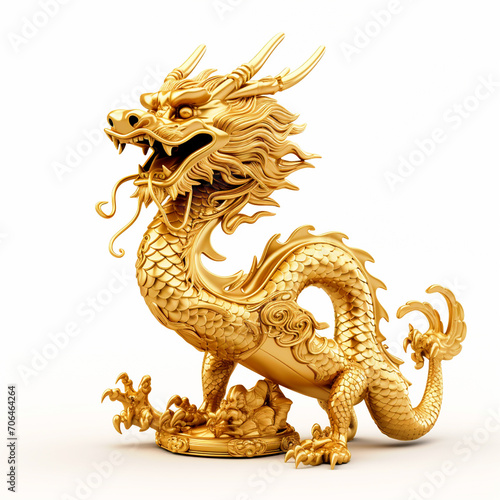 Golden Chinese Dragon 3d render model on isolated background - ai generative