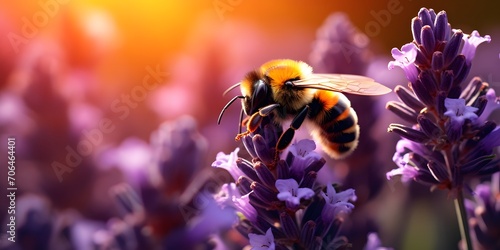 bee in lavender close-up
