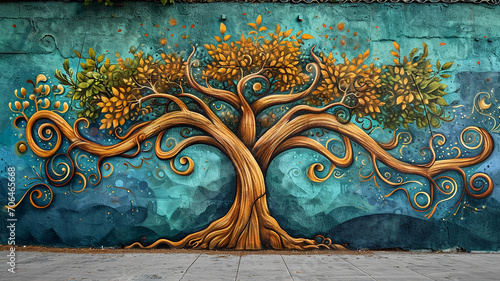 graffiti in a street mural of a symmetric gigantic tree photo