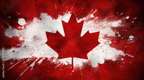 Grunge flag of Canada with paint splashes. National holiday template background.