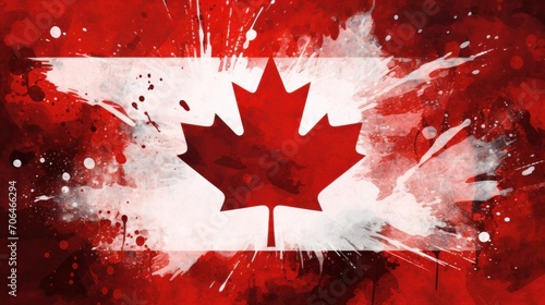 Grunge flag of Canada with paint splashes. National holiday template background.