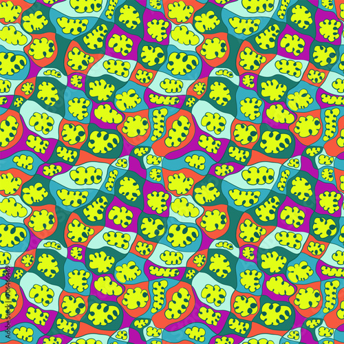 Seamless vector pattern with hand drawn colorful clouds and cells 