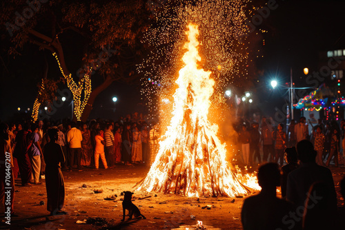 Hindu devotees throw fire to the fire chariot during Thaipusam festival. © Alex