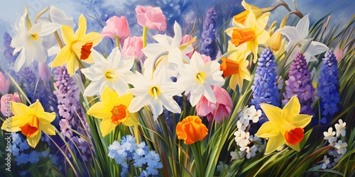 daffodils and hyacinths in the spring meadow