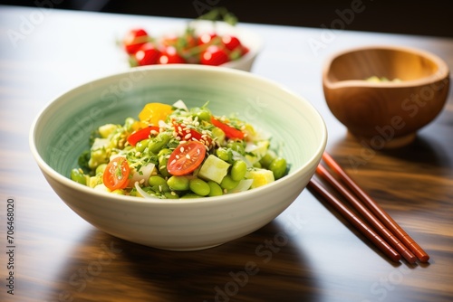 edamame salad with cherry tomatoes and cucumbers