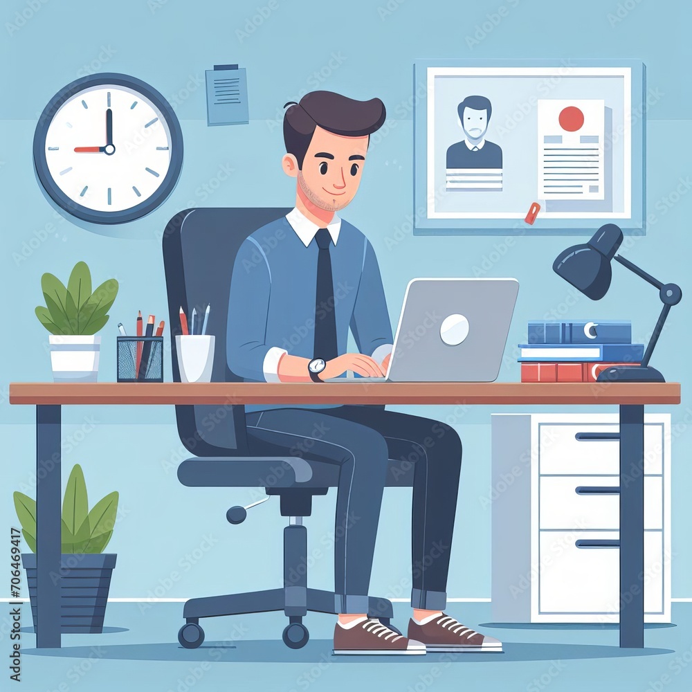 A Man working at a laptop while seated at a desktop computer, Generative Ai A Man working at a laptop while seated at a desktop computer, Generative Ai