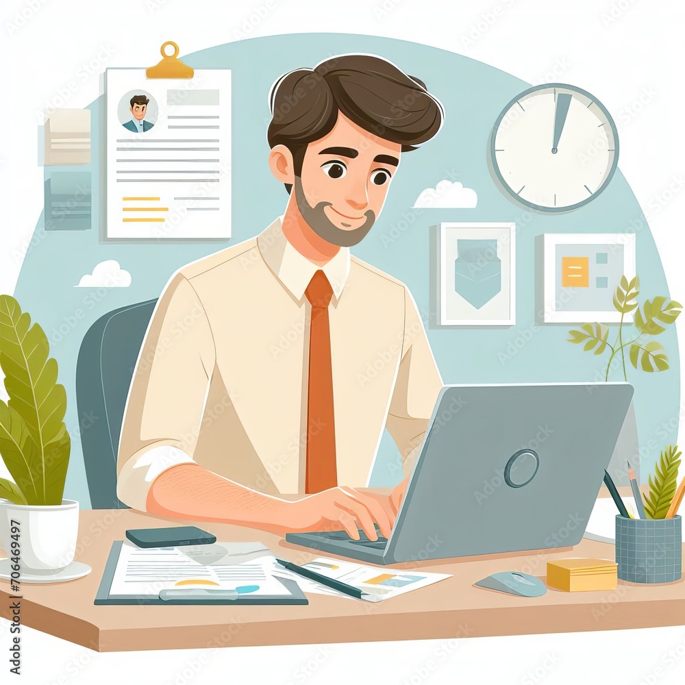 A Man working at a laptop while seated at a desktop computer, Generative Ai A Man working at a laptop while seated at a desktop computer, Generative Ai