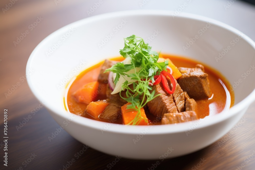 close-up of beef goulash with red peppers close-up of beef goulash with red peppers