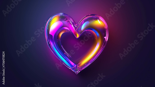 Stylized Rainbow Iridescent Opalescent Holographic Heart Icon Symbol. Futuristic Chromatic Aesthetic Y2K Heart Concept