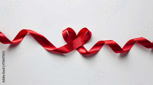 Valentine's Day Ribbon. A red satin ribbon weaves an enchanting dance across a pure white canvas, forming the universal symbol of love-a heart