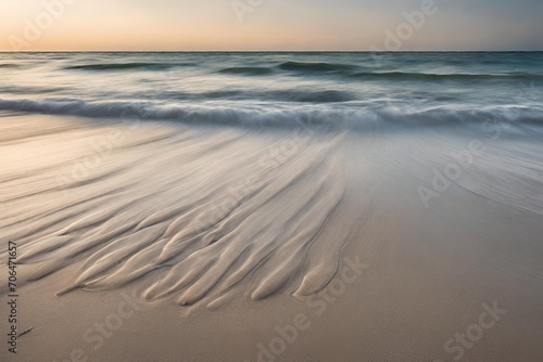 A serene beach with gentle waves rolling onto the shore