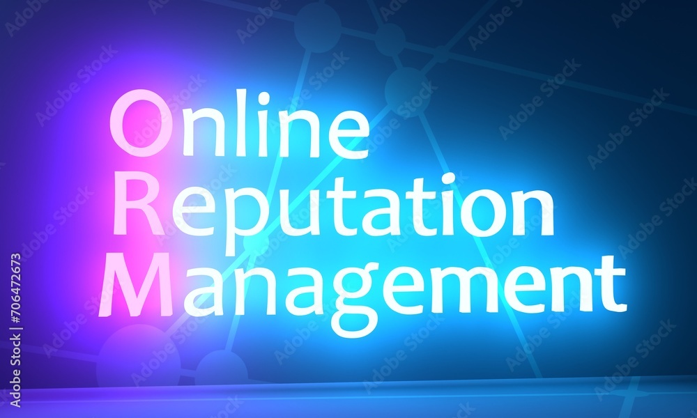 ORM - Online Reputation Management acronym. Business concept background. Neon shine text. 3D render