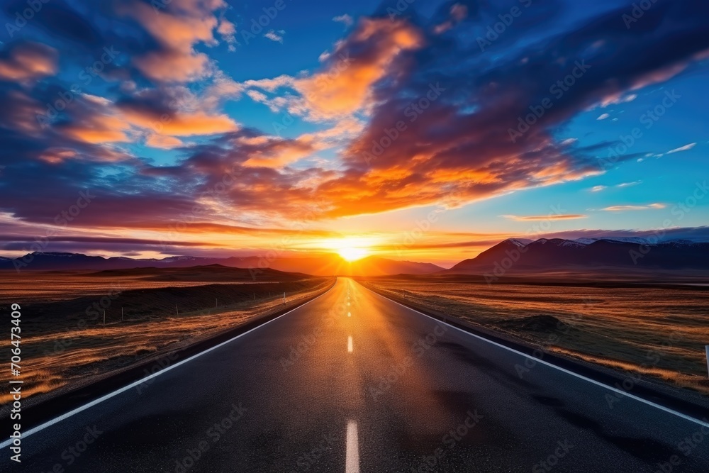 empty asphalt road at sunset road trip adventure empty asphalt road at sunset road trip adventure