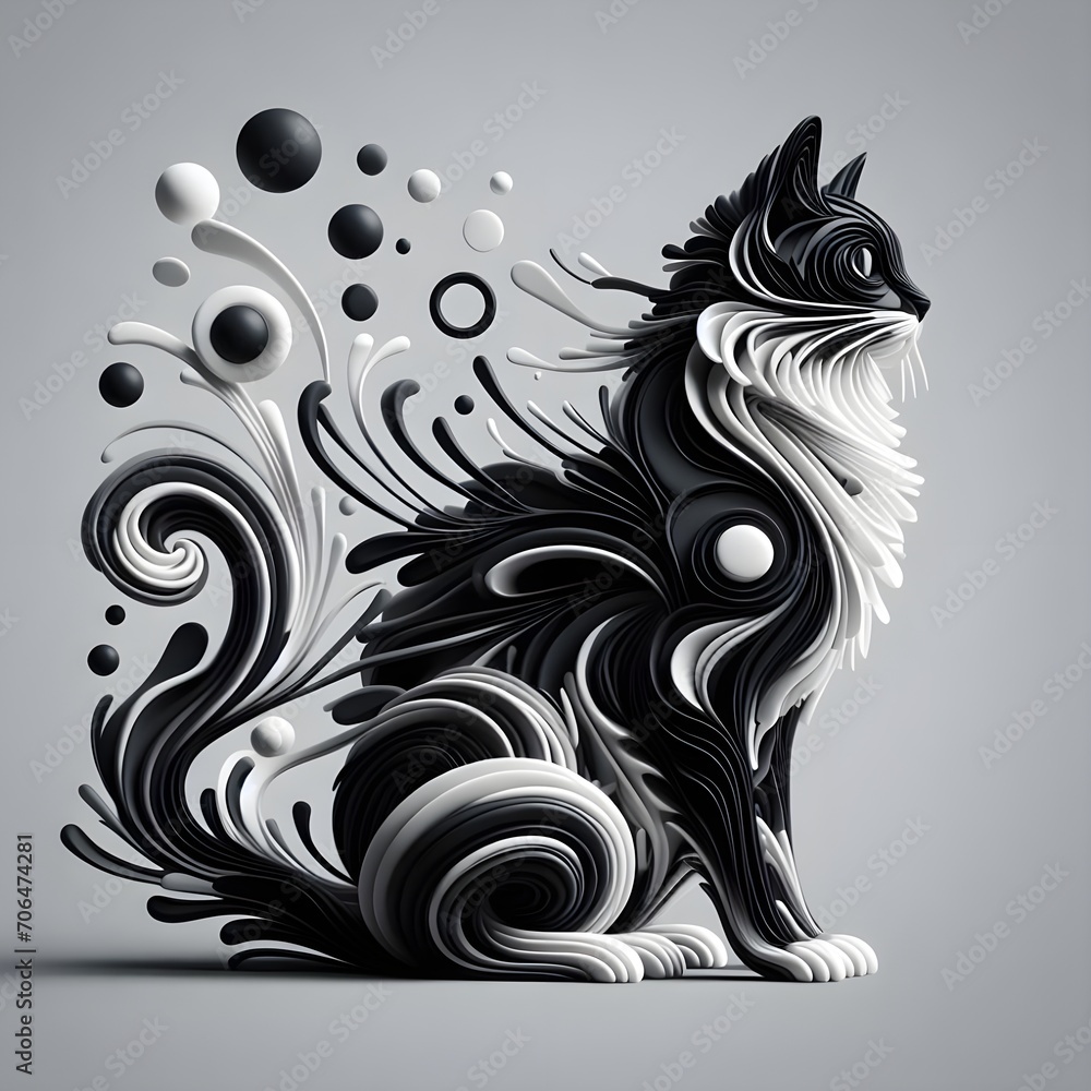 Obraz premium minimalistic black and white organic forms cat