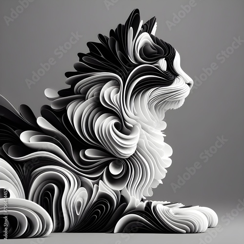 minimalistic black and white organic forms cat