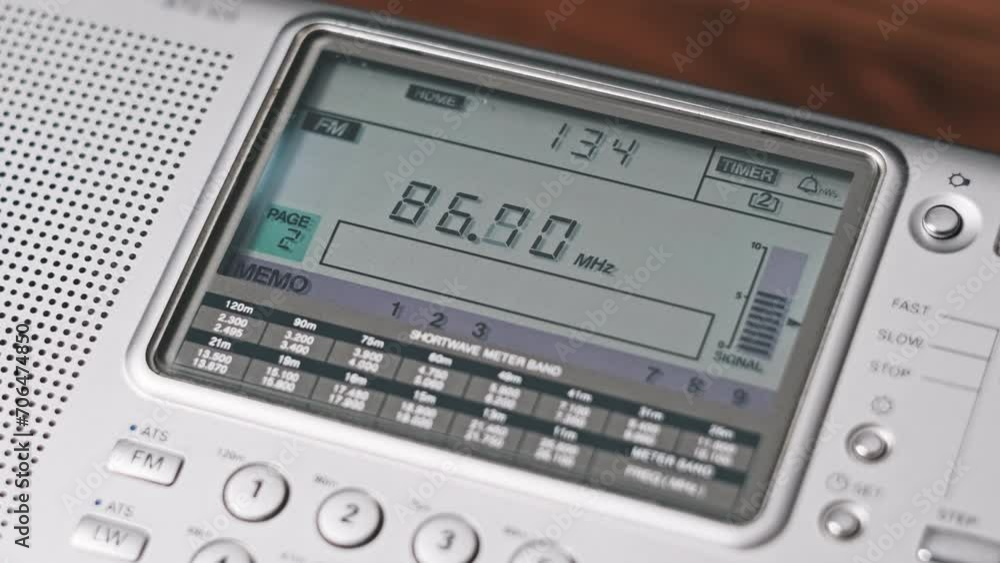 Closeup Scanning FM Frequency on Digital LCD Scale of Modern Portable