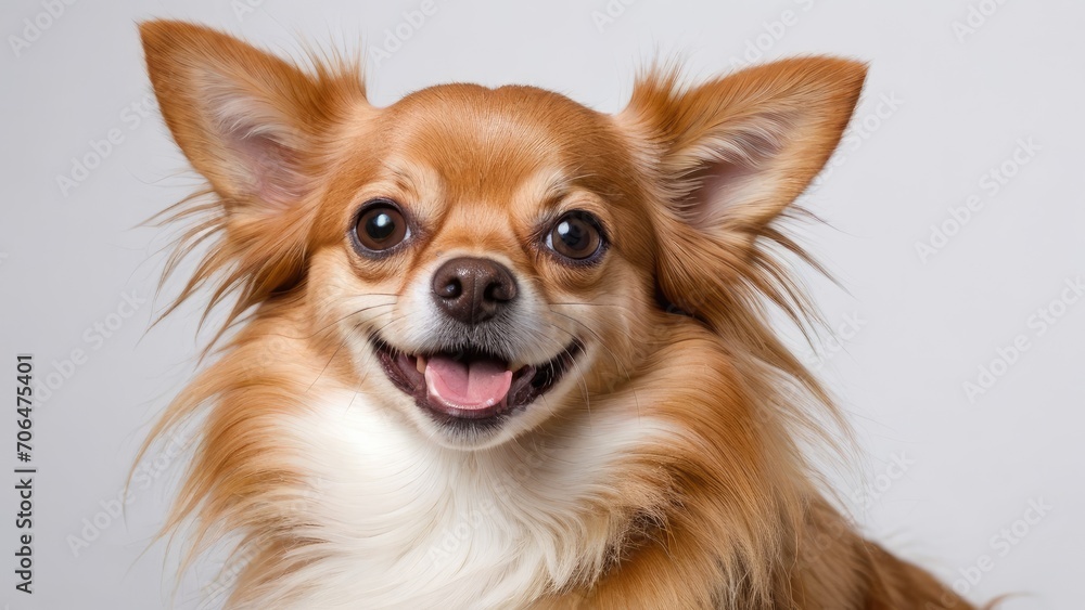 Portrait of red chihuahua dog on grey background