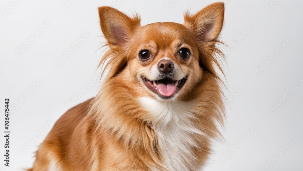 Portrait of red chihuahua dog on grey background