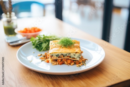 vegan lasagna with dairy-free cheese and lentils