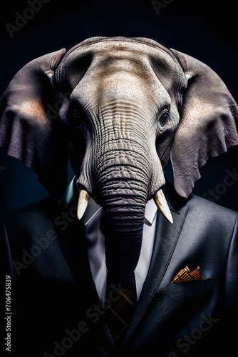 Portrait of a elephant dressed in a formal business suit.