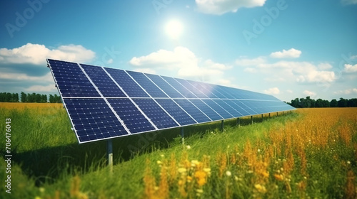 Solar panels in farm, green energy, alternative energy