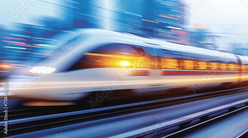 Blurred motion. In the heart of the city, this high-speed train represents the fusion of progress and connectivity.