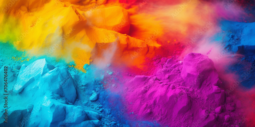 Colorful powder dyes used in the Holi festival in India.