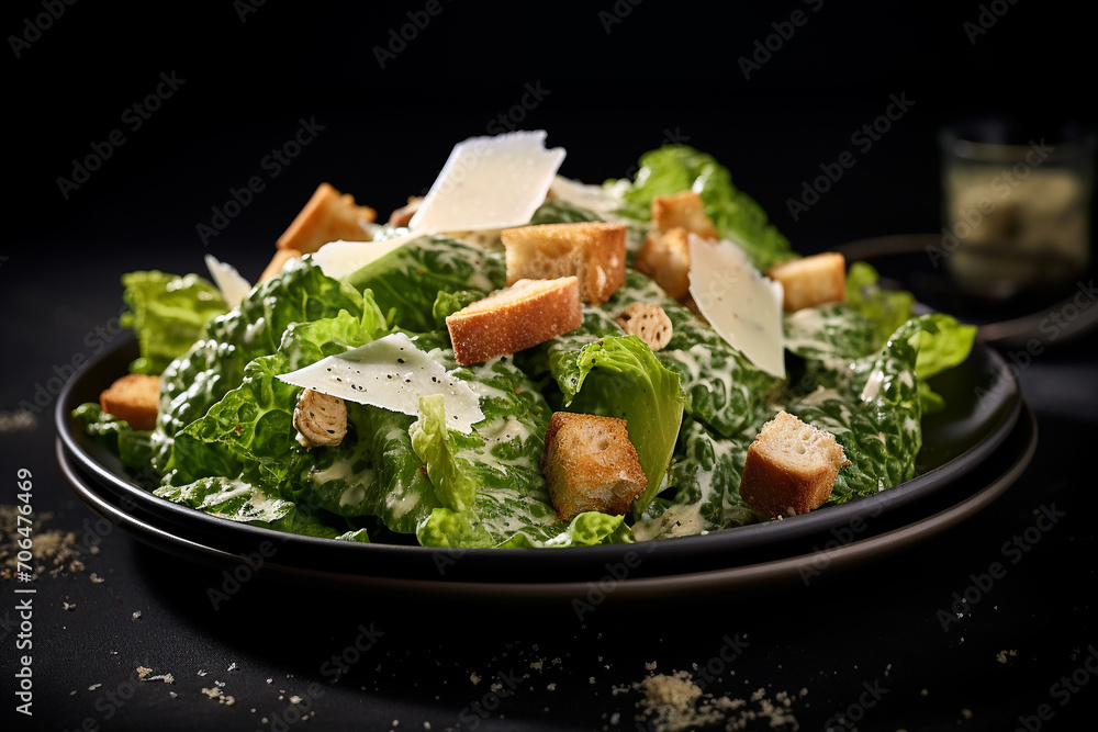 Caesar salad on dark background Caesar salad on dark background