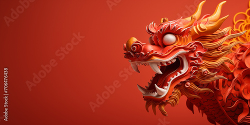 Chinese dragon on a festive red background. Chinese Lunar New Year celebration concept © Oleksandr