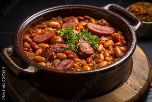 Stewed beans with pork and chorizo