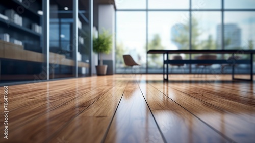 Captivating Corporate Spaces  Embrace Productivity in a Modern Glass Office with Wood Flooring  Creating a Professional Atmosphere and Stylish Workspace.