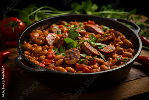 Stewed beans with pork and chorizo