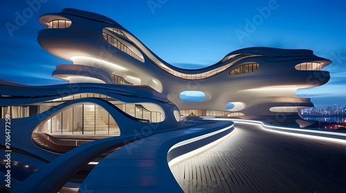 3D rendering of futuristic architecture. Concept of modern architecture and designing.