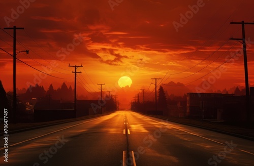 Sunset along empty road peaceful and serene  commuter lifestyle photo