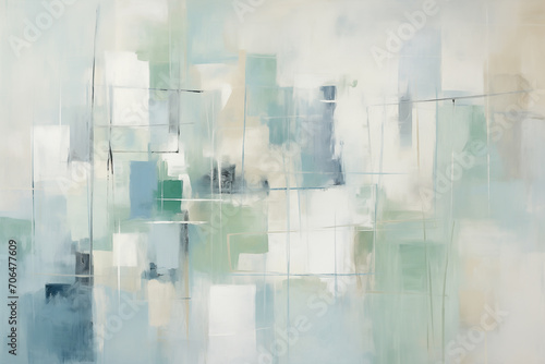 Abstract acrylic painting in pale blue and green tone for background. Generative AI image.