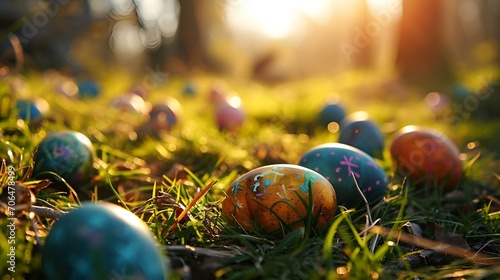 easter egg art on the grass, 