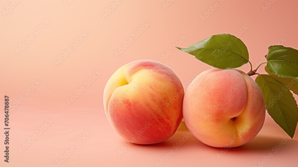 fresh juicy peaches on a light peach color background, peach fuzz, banner, copy space fresh juicy peaches on a light peach color background, peach fuzz, banner, copy space