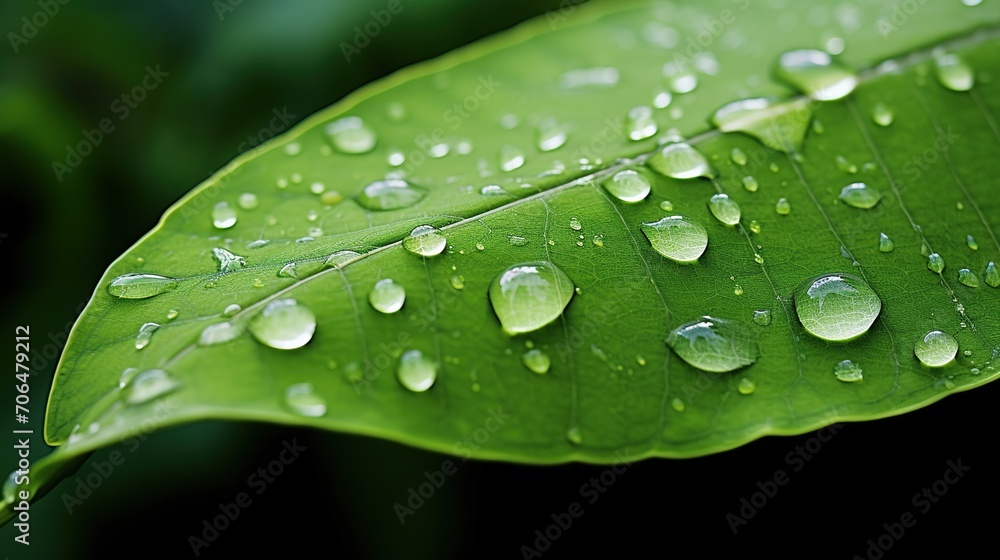 Close-up of fresh morning dew drops on the surface of a vibrant green leaf, highlighting natural beauty and freshness. Close-up of fresh morning dew drops on the surface of a vibrant green leaf, highlighting natural beauty and freshness.